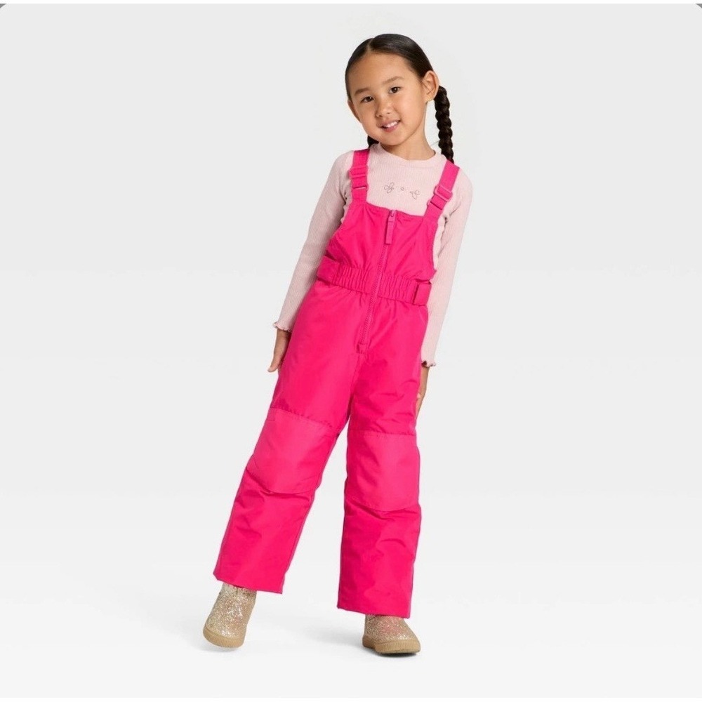 Cat & Jack Kids Pink Snow Bibs Water Resistant Reinforced Knees 12M NEW